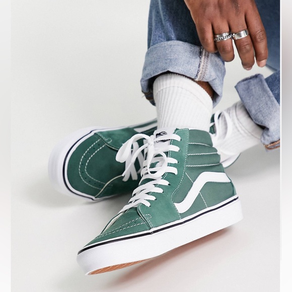 VANS SK8 SZ M12/W10 SUEDED LEATHER GREEN & WHITE HI-TOP SNEAKERS - Picture 1 of 10